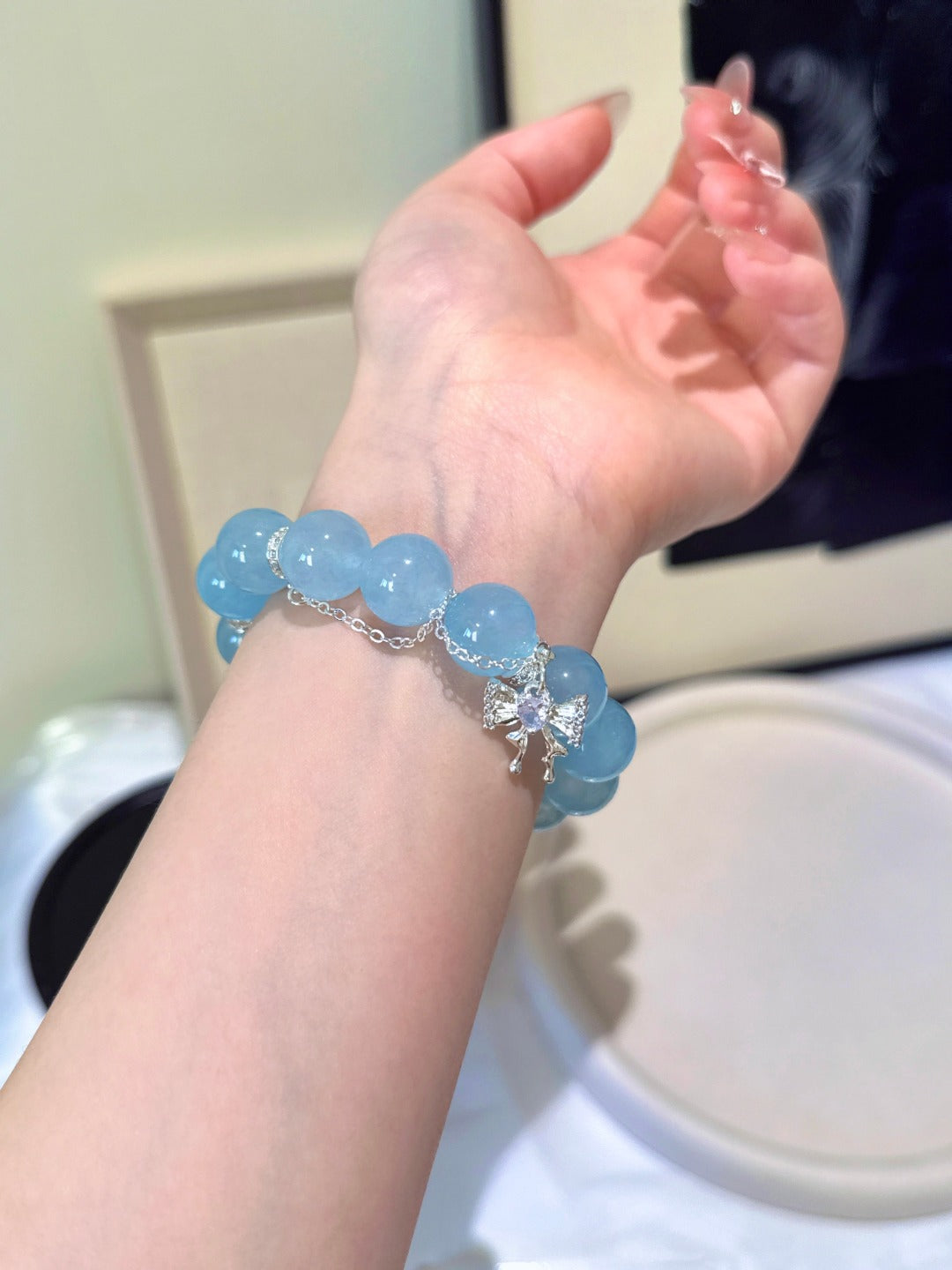 ▫️▪️ Blue chalcedony powder crystal bracelet